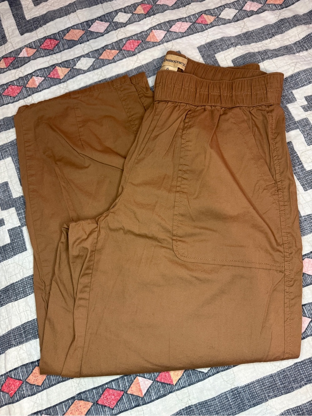 Democracy Chestnut Brown Elastic Waist Barrel Leg Pants